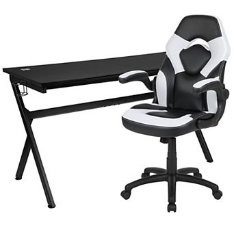 Flash Furniture Gaming Desk Bundle - Cup & Headphone Holders/Mouse Pad Top