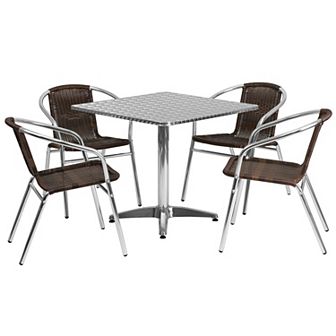 Flash Furniture 31.5'' Square Aluminum Indoor-Outdoor Table Set with 4 Rattan Chairs