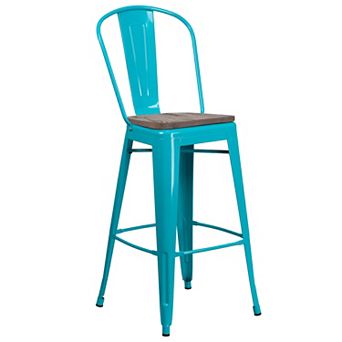 Flash Furniture 30" High Metal Barstool with Back and Wood Seat