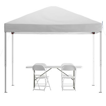 Flash Furniture 10' x 10' Pop Up Canopy, Folding Table and 4 Folding Chairs Bundle