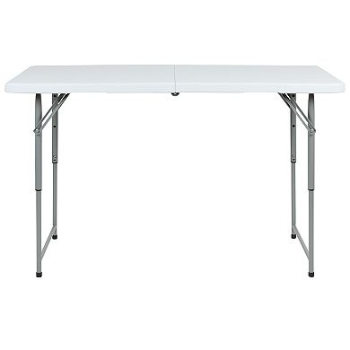 Flash Furniture Height Adjustable Bi-Fold Plastic Folding Table with Carrying Handle