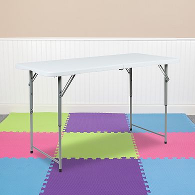 Flash Furniture Height Adjustable Bi-Fold Plastic Folding Table with Carrying Handle