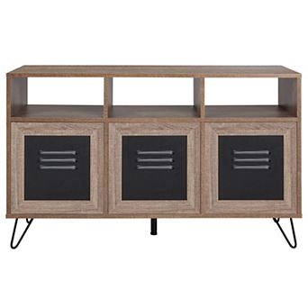Flash Furniture 44"W 3 Shelf Storage Console/Cabinet with Metal Doors in Rustic Wood Finish