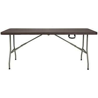 Flash Furniture 6-Foot Bi-Fold Rattan Plastic Folding Table with Handle - Event Table