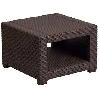 Flash Furniture Chocolate Brown Faux Rattan End Table - Outdoor Accent Table - Patio Table