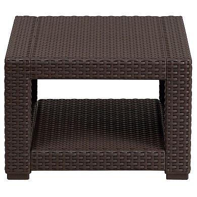 Flash Furniture Chocolate Brown Faux Rattan End Table - Outdoor Accent Table - Patio Table
