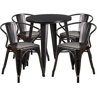 Flash Furniture 24'' Round Metal Indoor-Outdoor Table Set with 4 Arm Chairs