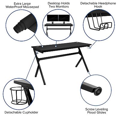 Flash Furniture Gaming Desk Bundle - Cup/Headset Holder/Mouse Pad Top