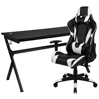 Flash Furniture Gaming Desk Bundle - Cup/Headset Holder/Mouse Pad Top