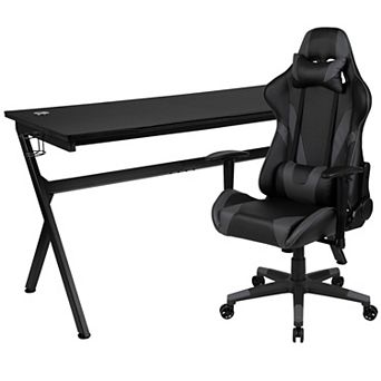 Flash Furniture Gaming Desk Bundle - Cup/Headset Holder/Mouse Pad Top