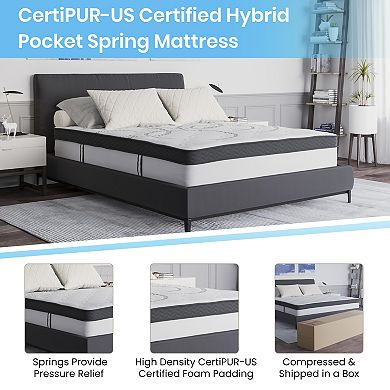 Flash Furniture Platform Bed Frame; Pocket Spring Mattress & Memory Foam Topper