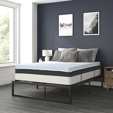 Flash Furniture Platform Bed Frame; Pocket Spring Mattress & Memory Foam Topper
