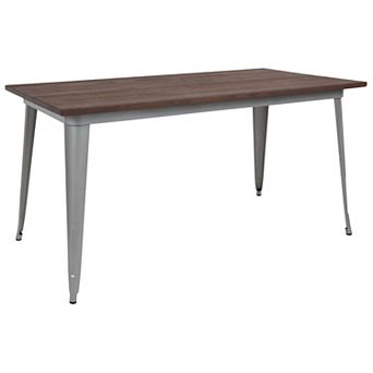 Flash Furniture 30.25" x 60" Rectangular Metal Indoor Table with Rustic Wood Top