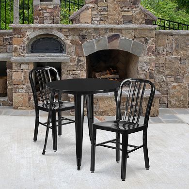 Flash Furniture 30'' Round Metal Indoor-Outdoor Table Set with 2 Vertical Slat Back Chairs