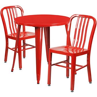 Flash Furniture 30'' Round Metal Indoor-Outdoor Table Set with 2 Vertical Slat Back Chairs