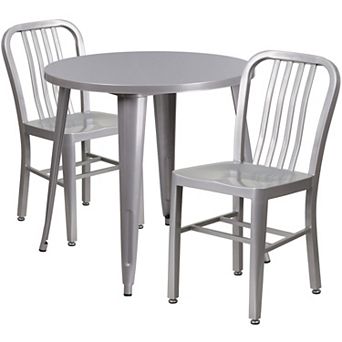 Flash Furniture 30'' Round Metal Indoor-Outdoor Table Set with 2 Vertical Slat Back Chairs