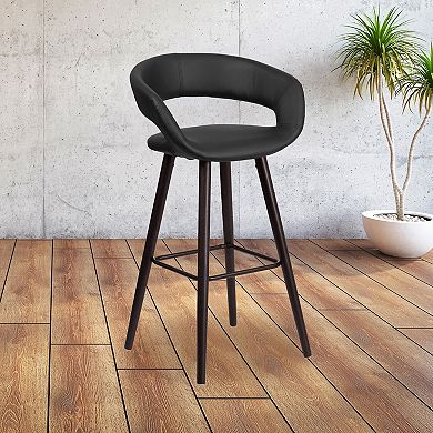 Flash Furniture 29'' High Contemporary Vinyl Rounded Back Barstool with Wood Frame