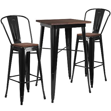Flash Furniture 23.5" Square Metal Bar Table Set with Wood Top and 2 Stools