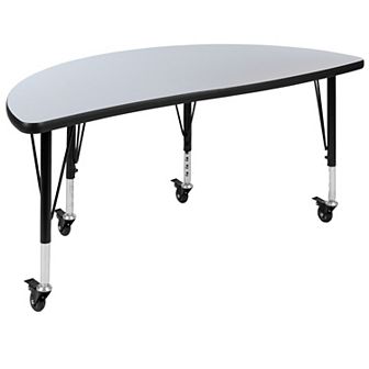 Flash Furniture Mobile 47.5" Half Circle Wave Collaborative Grey Kids Adjustable Activity Table