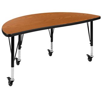 Flash Furniture Mobile 47.5" Half Circle Wave Collaborative Grey Kids Adjustable Activity Table