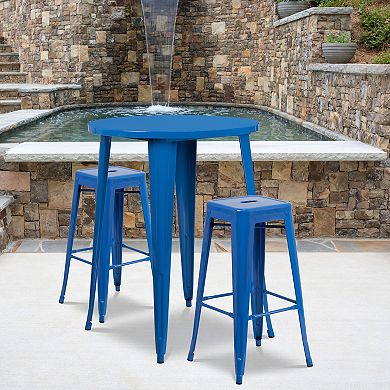 Flash Furniture 30'' Round Metal Indoor-Outdoor Bar Table Set with 2 Square Seat Backless Stools