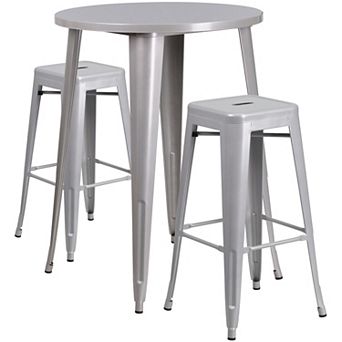 Flash Furniture 30'' Round Metal Indoor-Outdoor Bar Table Set with 2 Square Seat Backless Stools