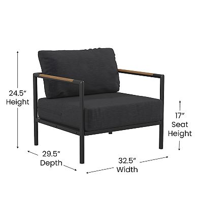Flash Furniture Aluminum Frame Patio Chair with Teak Arm Accents and Plush Cushions
