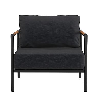 Flash Furniture Aluminum Frame Patio Chair with Teak Arm Accents and Plush Cushions