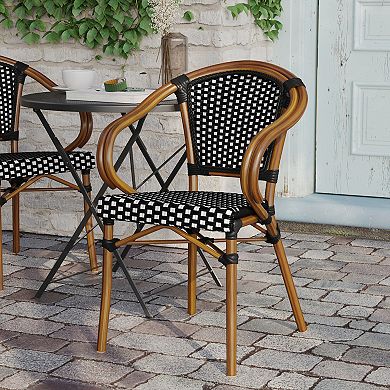 Flash Furniture All-Weather Commercial Paris Chair with Rattan Print Metal Frame