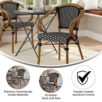 Flash Furniture All-Weather Commercial Paris Chair with Rattan Print Metal Frame