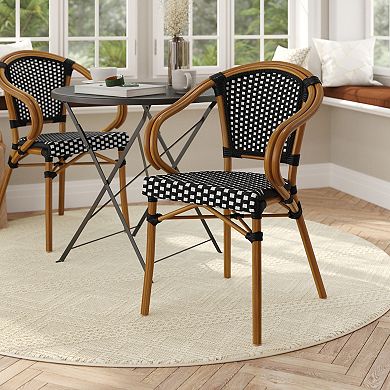 Flash Furniture All-Weather Commercial Paris Chair with Rattan Print Metal Frame