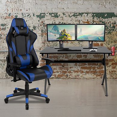 Flash Furniture Gaming Bundle-Desk, Cup Holder/Headphone Hook & Reclining Chair