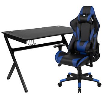 Flash Furniture Gaming Bundle-Desk, Cup Holder/Headphone Hook & Reclining Chair