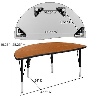 Flash Furniture 47.5" Half Circle Wave Collaborative Grey Kids Adjustable Height Activity Table