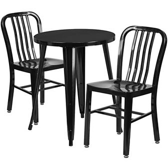 Flash Furniture 24'' Round Metal Indoor-Outdoor Table Set with 2 Vertical Slat Back Chairs