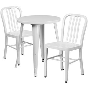 Flash Furniture 24'' Round Metal Indoor-Outdoor Table Set with 2 Vertical Slat Back Chairs