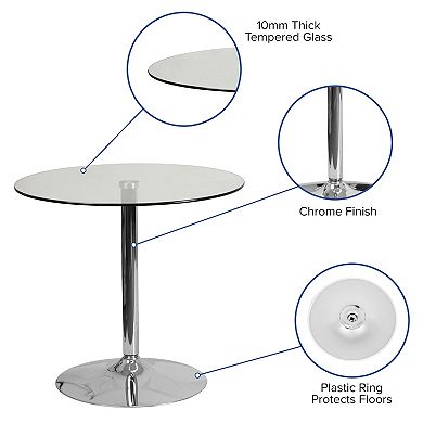 Flash Furniture 31.5" Round Glass Table with 29"H Chrome Base - Pedestal Table - Event Table