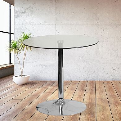 Flash Furniture 31.5" Round Glass Table with 29"H Chrome Base - Pedestal Table - Event Table