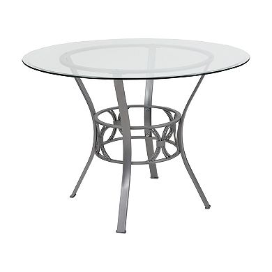 Flash Furniture 42'' Round Glass Dining Table with Crescent Style Metal Frame