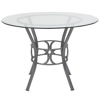Flash Furniture 42'' Round Glass Dining Table with Crescent Style Metal Frame
