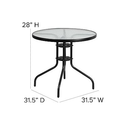 Flash Furniture 31.5" Round Glass Metal Table with 4 Metal Aluminum Slat Stack Chairs
