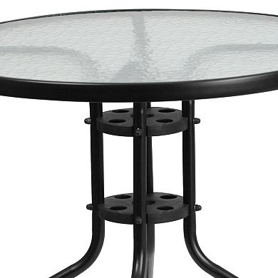 Flash Furniture 31.5" Round Glass Metal Table with 4 Metal Aluminum Slat Stack Chairs