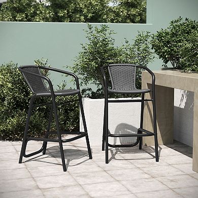 Emma And Oliver 2 Pack Indoor-outdoor Rattan Restaurant Barstool