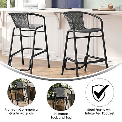 Emma And Oliver 2 Pack Indoor-outdoor Rattan Restaurant Barstool