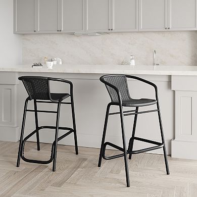 Emma And Oliver 2 Pack Indoor-outdoor Rattan Restaurant Barstool