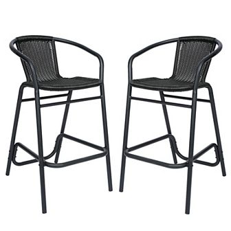 Emma And Oliver 2 Pack Indoor-outdoor Rattan Restaurant Barstool