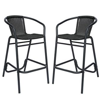 Emma And Oliver 2 Pack Indoor-outdoor Rattan Restaurant Barstool