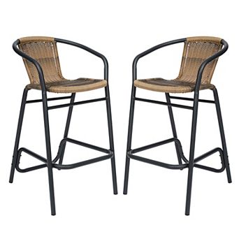 Emma And Oliver 2 Pack Indoor-outdoor Rattan Restaurant Barstool