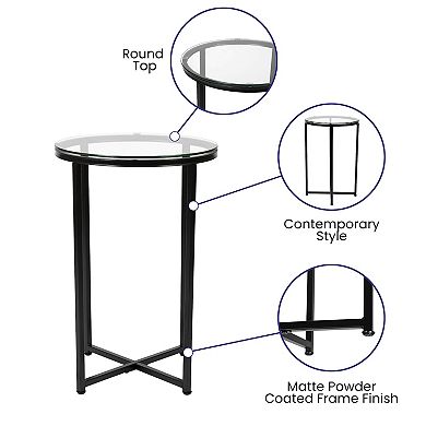 Flash Furniture Glass Living Room End Table with Crisscross Metal Frame