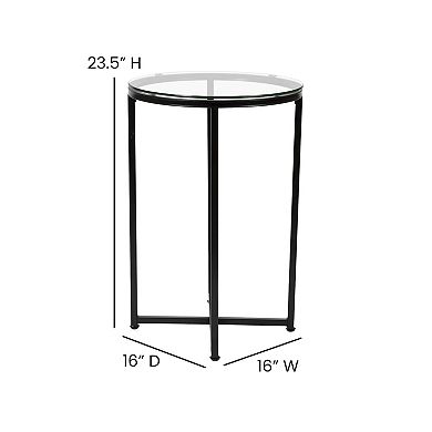 Flash Furniture Glass Living Room End Table with Crisscross Metal Frame